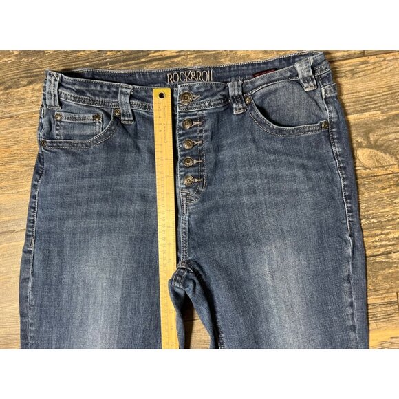 Rock & Roll Cowgirl High Rise Trouser Flare Jeans Womens 34x30 Button Fly Boho - Picture 4 of 10